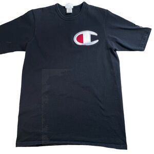Vintage Champion Shirt Men’s Large Embroidered Big C LOGO T-shirt Black